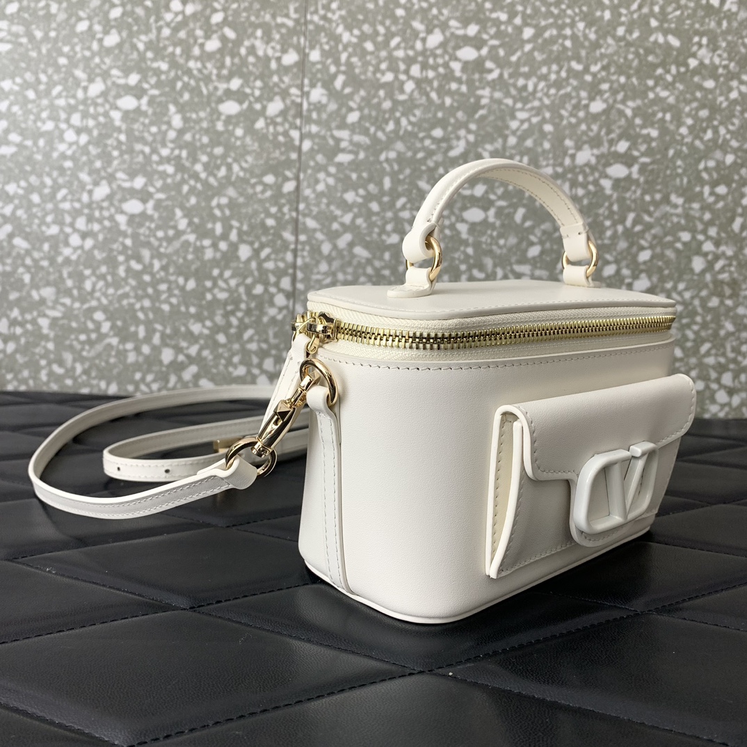 Valentino Garavani Loco Mini Box Bag in Ivory Calfskin Leather 